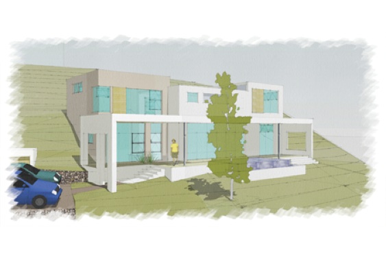 modern home set into site